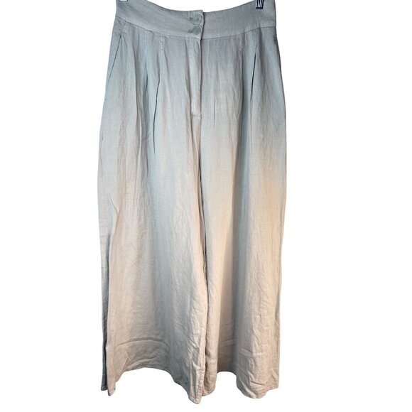 2/$30 NWT ZARA Medium Pale Gray Linen-Blend Wide-Leg Trousers High Waisted - Picture 1 of 14